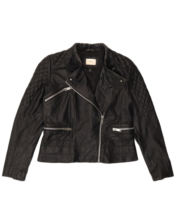 Jaqueta feminina de couro Mango para motociclista Reino Unido 16 grande couro preto