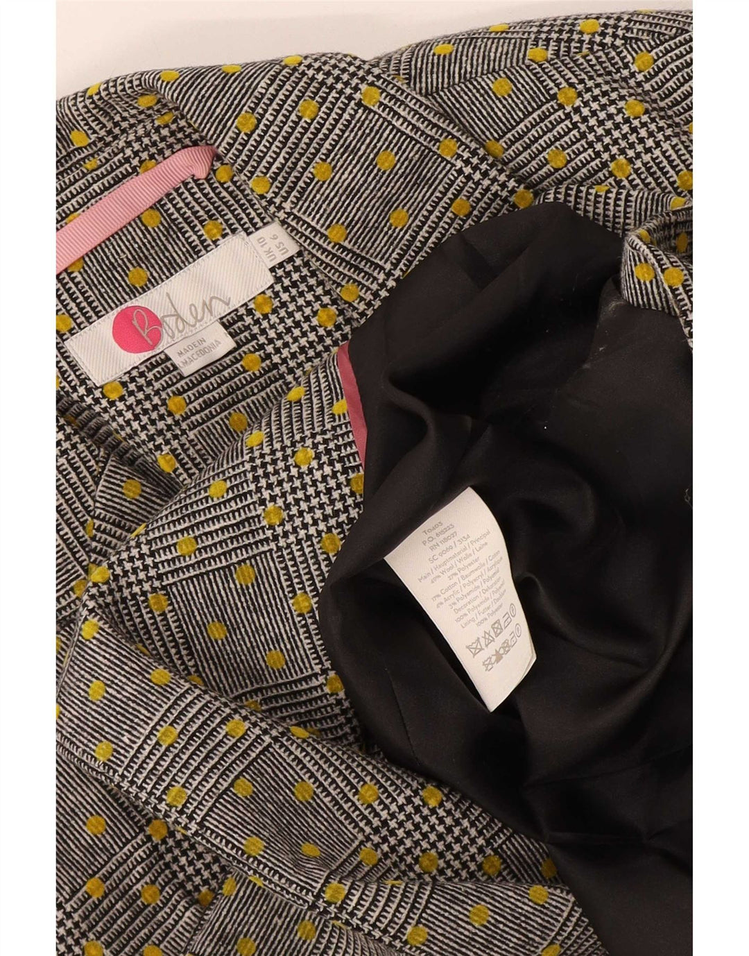 Jaqueta blazer feminina Boden com peito duplo Reino Unido 10 lã manchada cinza pequena