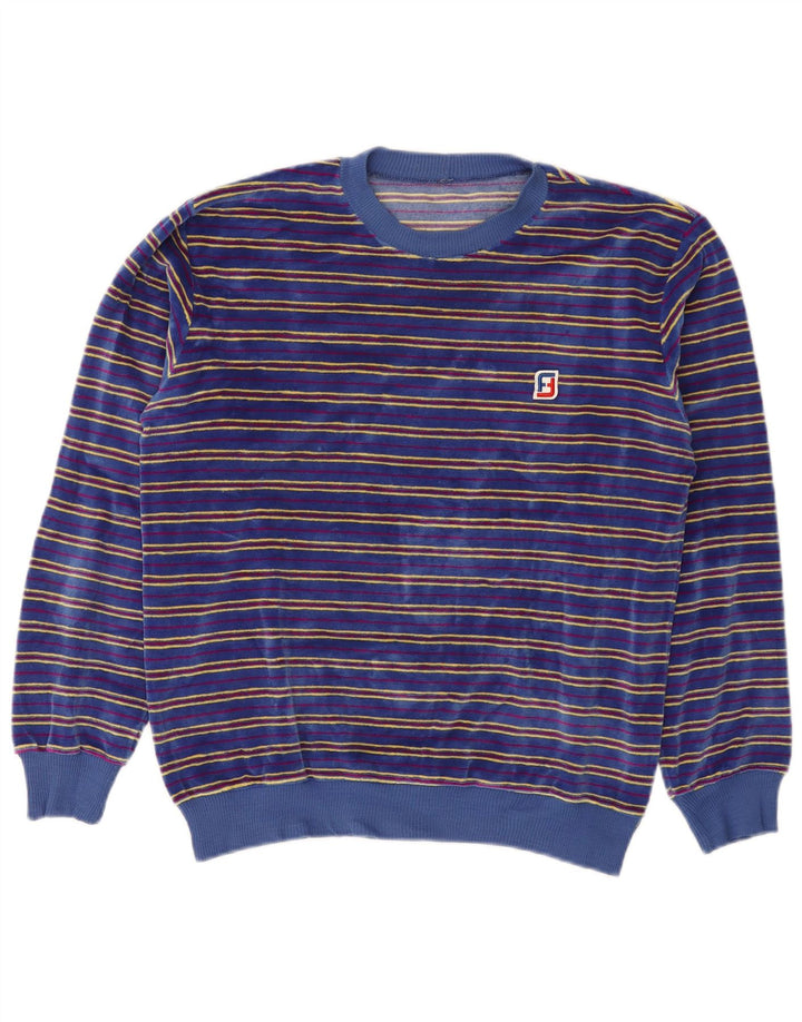 Camisola de veludo masculina vintage pequena listrada azul