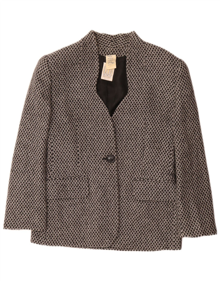 FERRE Womens 1 Button Blazer Jacket UK 16 Large Black Argyle/Diamond Wool