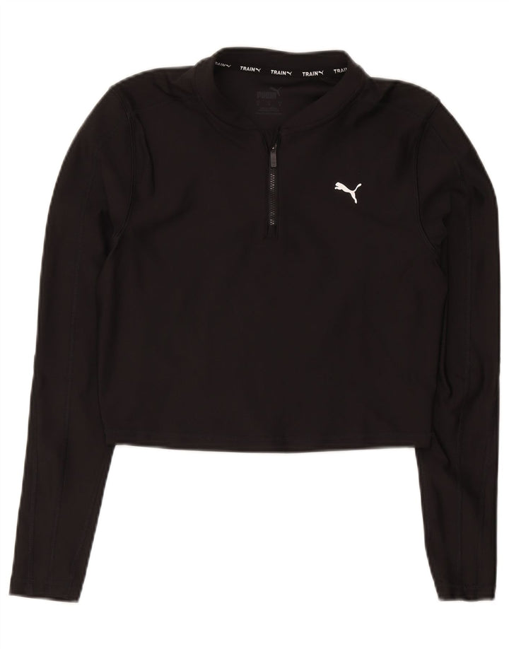 Puma Womens Crop Zip Neck Pullover Treino Top Reino Unido 12 Médio Preto