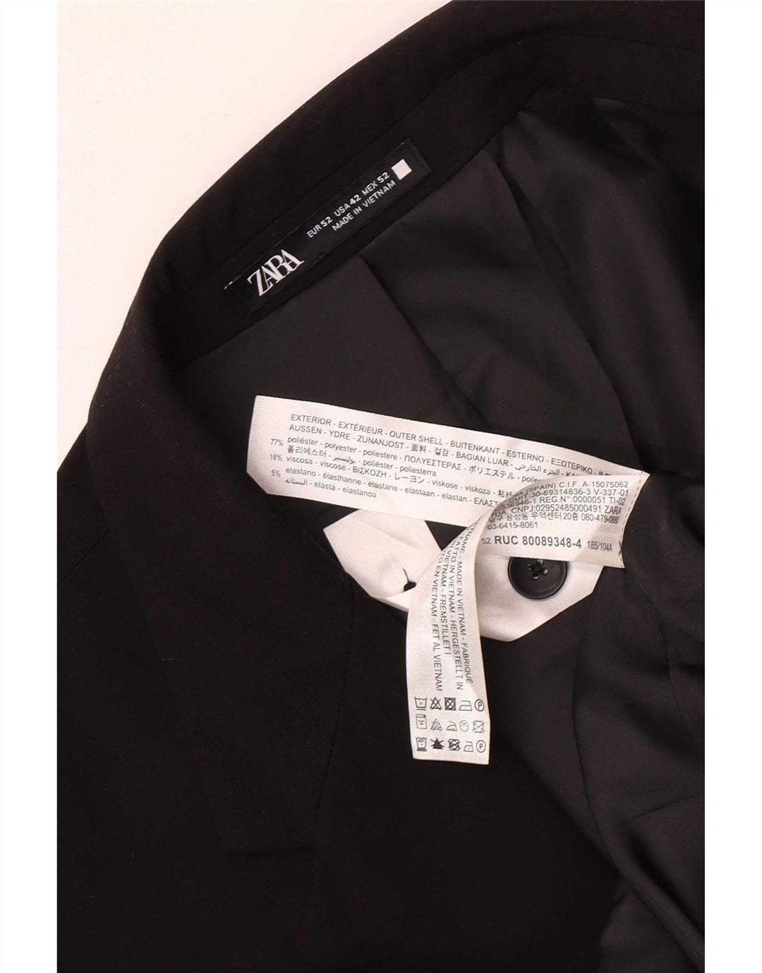 Jaqueta blazer masculina Zara com 2 botões EU 52 grande poliéster preto