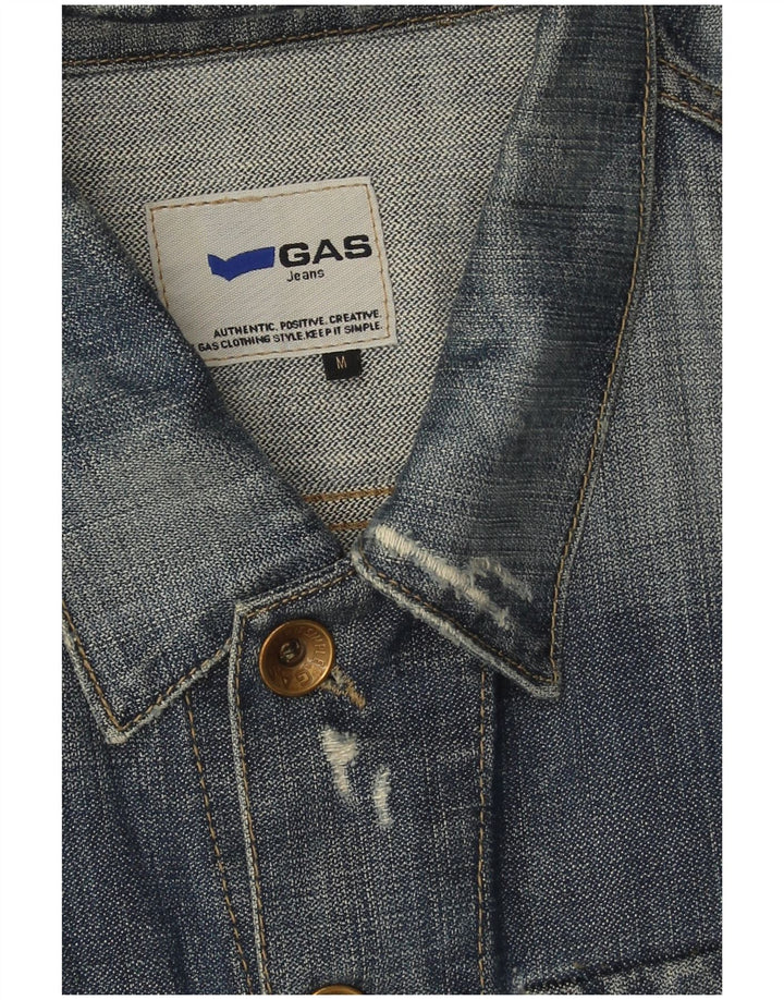 Jaqueta jeans masculina desgastada Gas UK 38 algodão azul médio