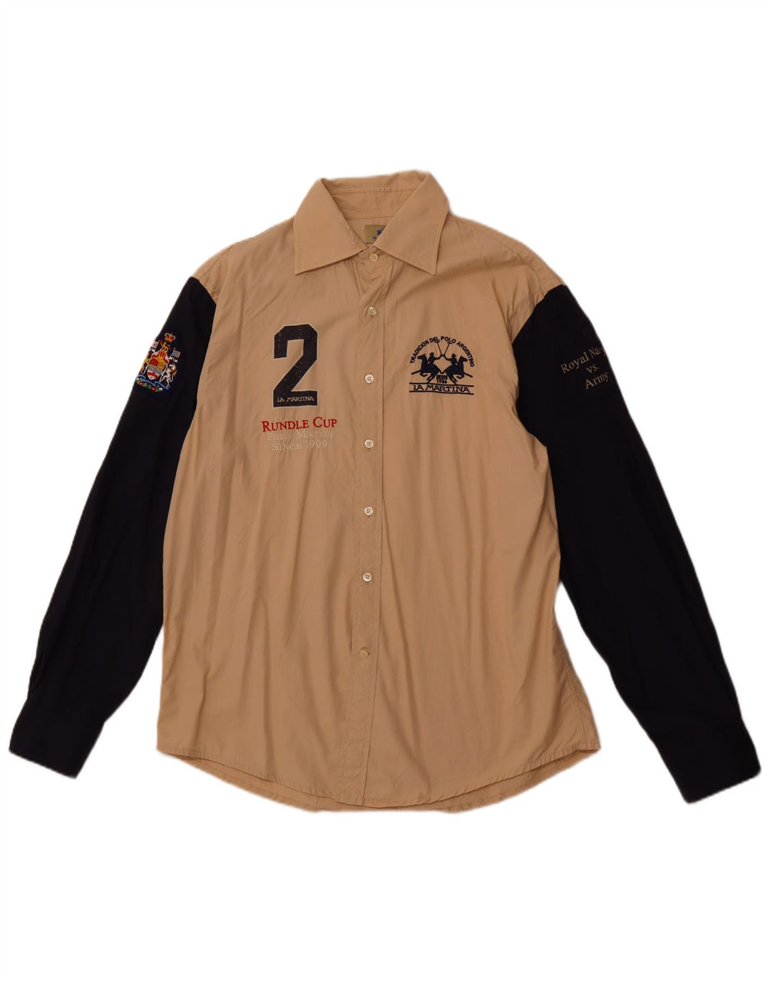 Camisa gráfica masculina LA MARTINA Royal Navy XL bege colorblock algodão