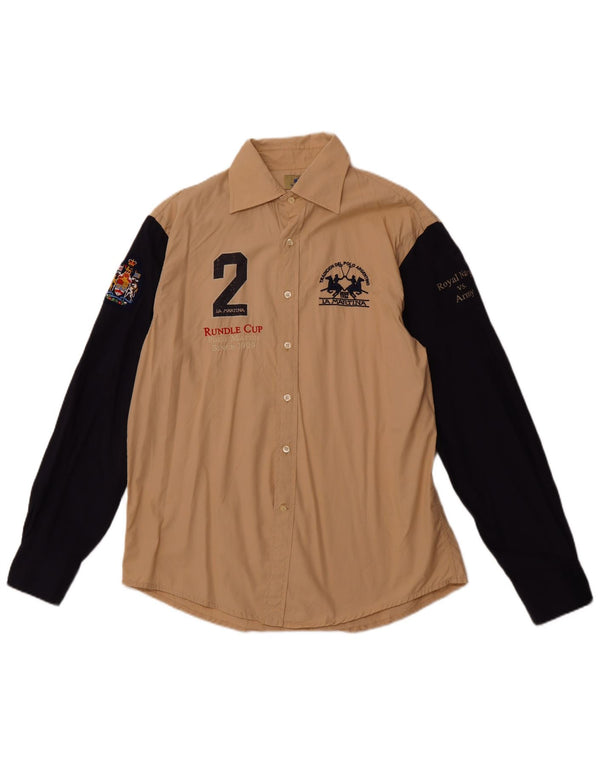 Camisa gráfica masculina LA MARTINA Royal Navy XL bege colorblock algodão