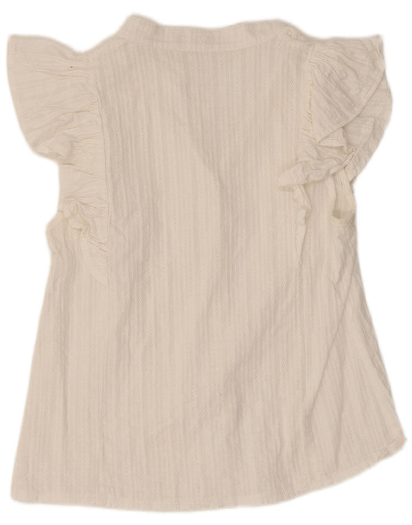 Blusa feminina vintage de manga curta UK 10 pequena branca