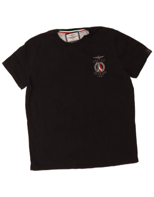 Aeronautica Militare Mens Camiseta Top 2XL Algodão Preto