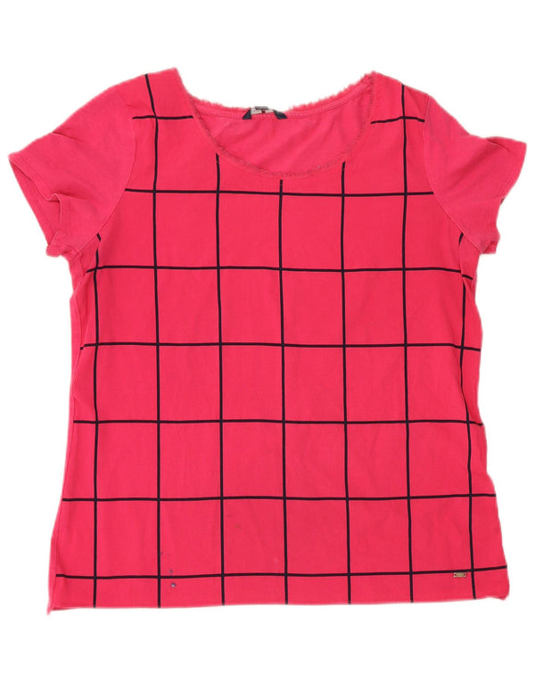 Camiseta feminina Tommy Hilfiger com estampa gráfica UK 14 grande rosa geométrica