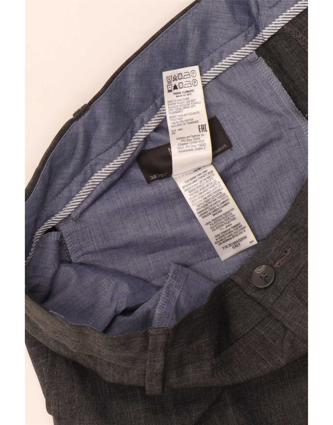 Marks & Spencer Mens Straight Regular Suit Trousers W38 L31 Grey Polyester