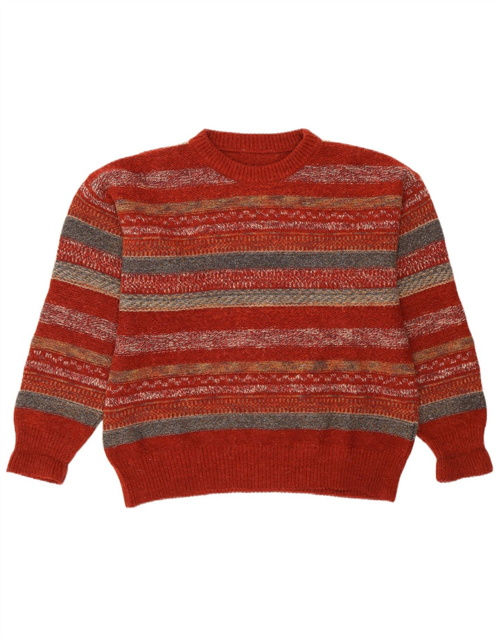 Suéter vintage masculino com gola redonda listrado vermelho médio