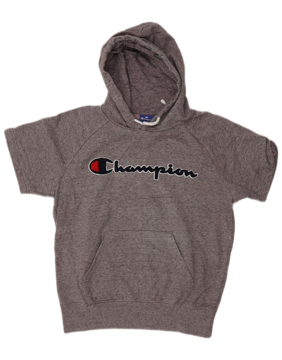 Jumper feminino com capuz gráfico superdimensionado Champion UK 10 pequeno cinza manchado