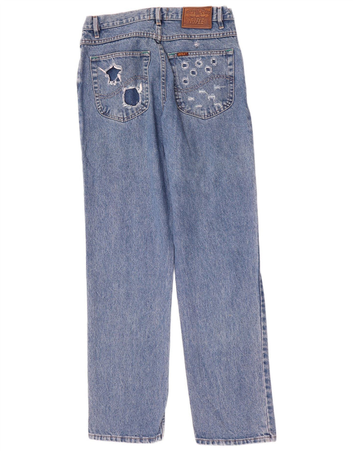 Rifle masculino desgastado jeans retos W33 L33 algodão azul