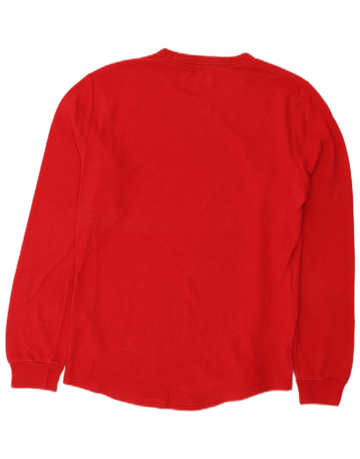 Hollister masculino regular gráfico top manga comprida pequeno algodão vermelho