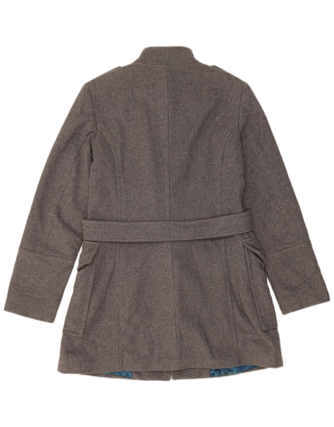 Casaco feminino Sisley militar duplo breasted Reino Unido 16 grande lã cinza