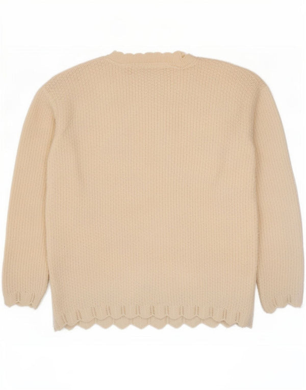 Suéter feminino vintage com gola redonda UK 16 grande branco