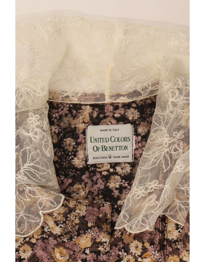 Blusa feminina BENETTON Reino Unido 12 marrom médio floral