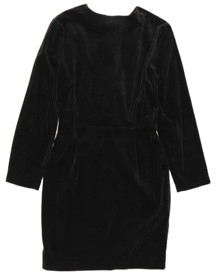 Vestido feminino SISLEY com bainha de veludo UK 6 XS algodão preto