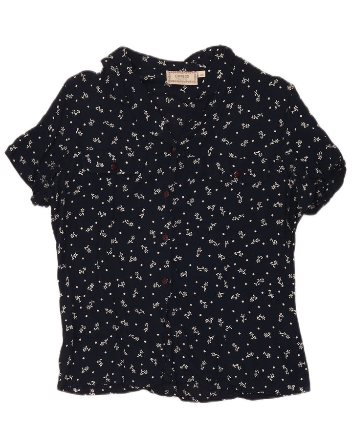 Blusa feminina de manga curta Express IT 44 médio azul marinho floral