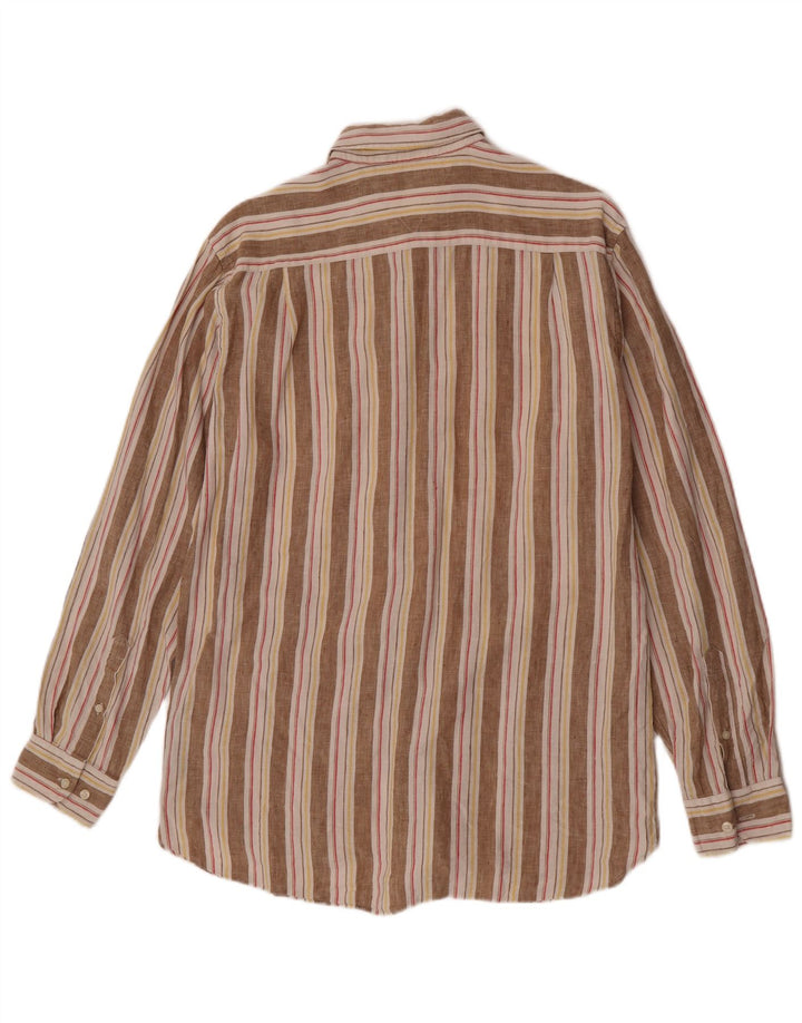 Camisa masculina Tommy Hilfiger de linho listrado bege médio