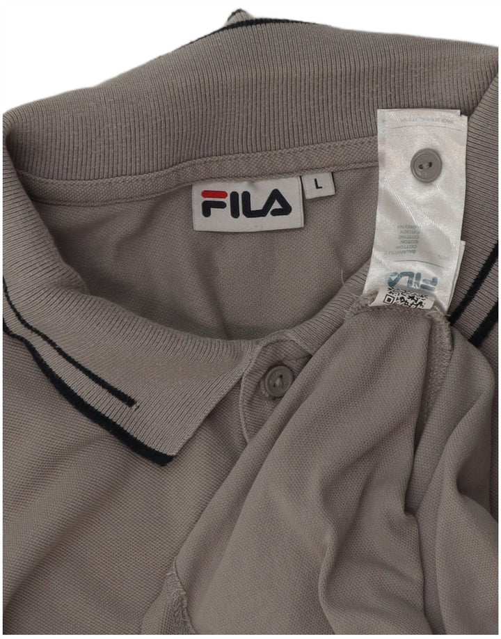 Camisa polo masculina Fila de manga comprida grande algodão cinza