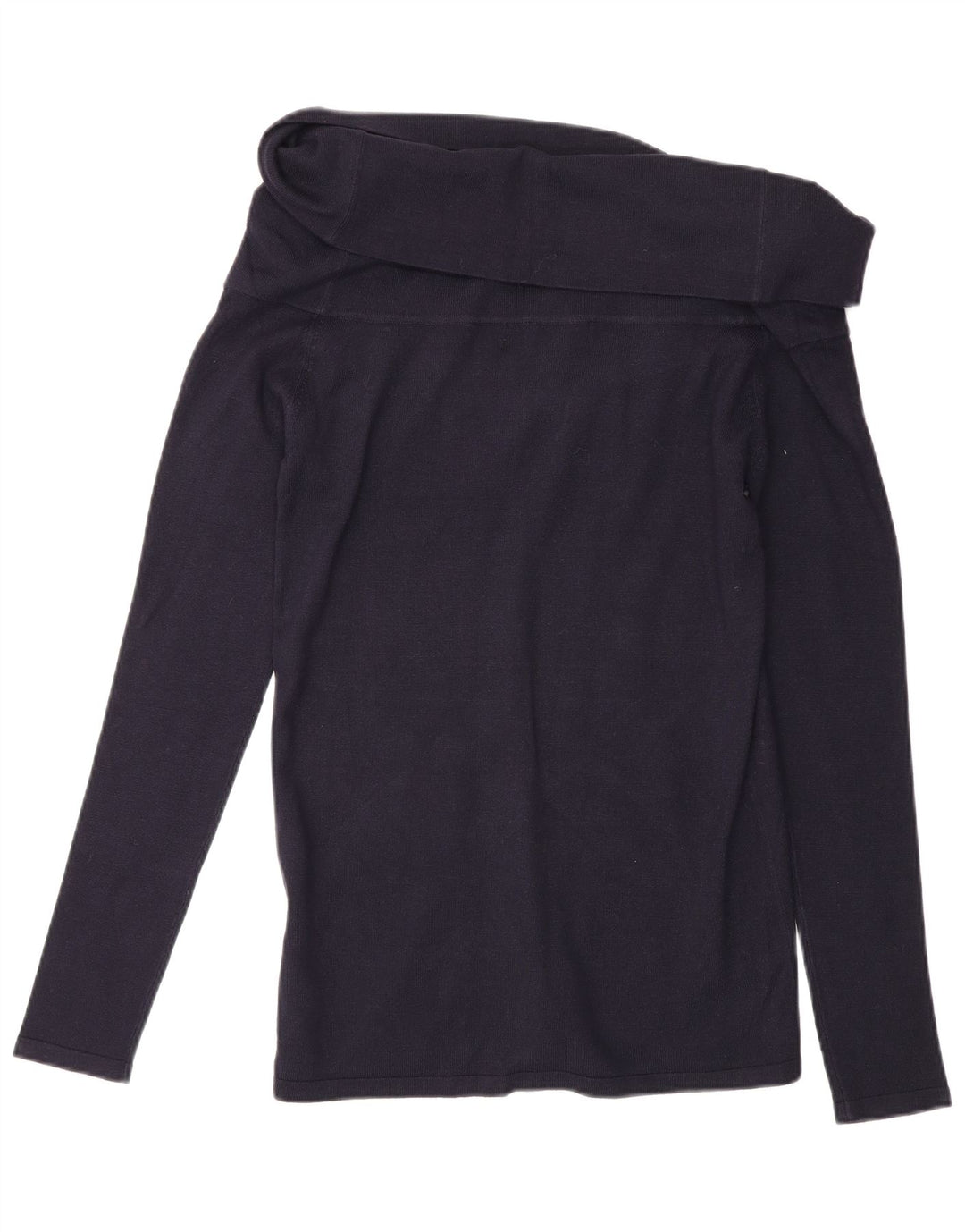 Top feminino Zara de manga comprida UK 14 grande viscose azul marinho