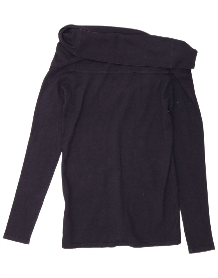 Top feminino Zara de manga comprida UK 14 grande viscose azul marinho
