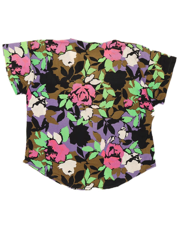 Blusa feminina vintage UK 16 grande floral multicolorida