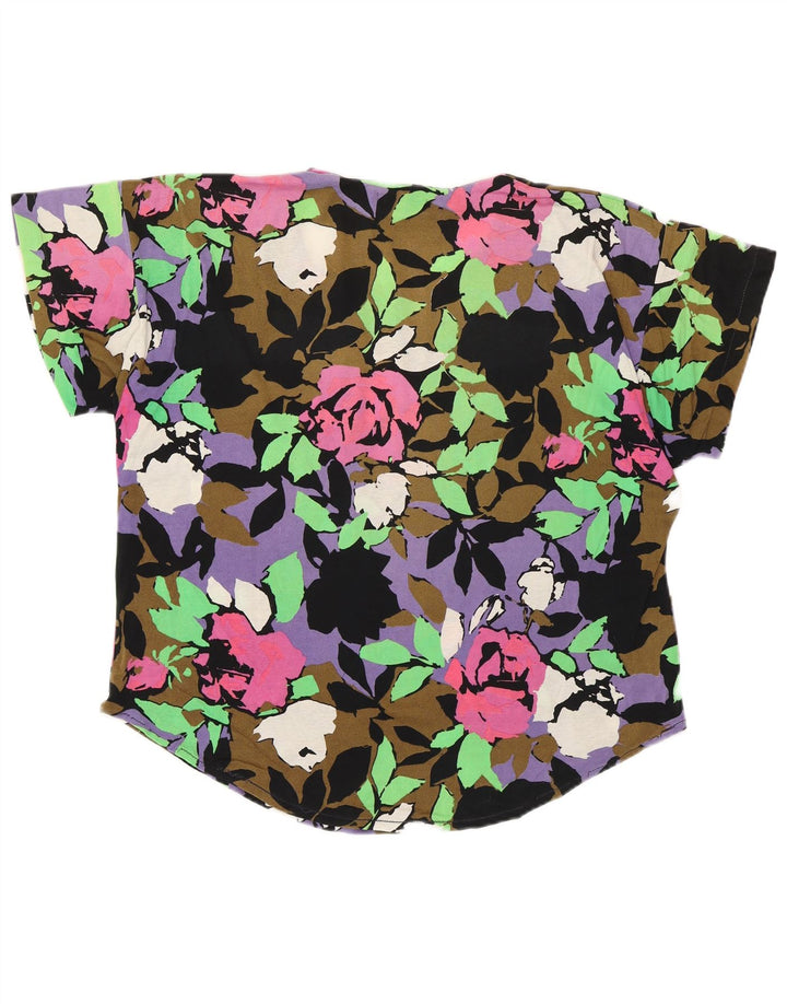 Blusa feminina vintage UK 16 grande floral multicolorida