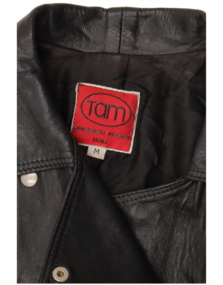 Jaqueta feminina vintage de couro para motociclista UK 14 média preta