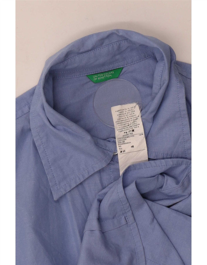 Camisa Benetton Mulher UK 10 Pequena Azul Algodão