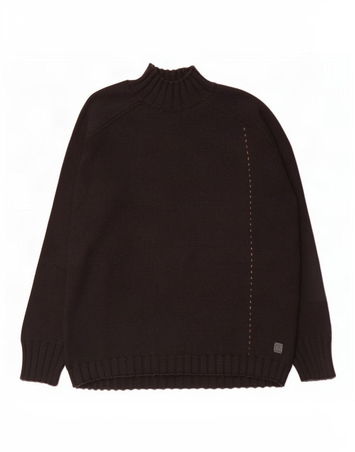 Trussardi Jeans Suéter masculino com gola tartaruga, grande lã preta