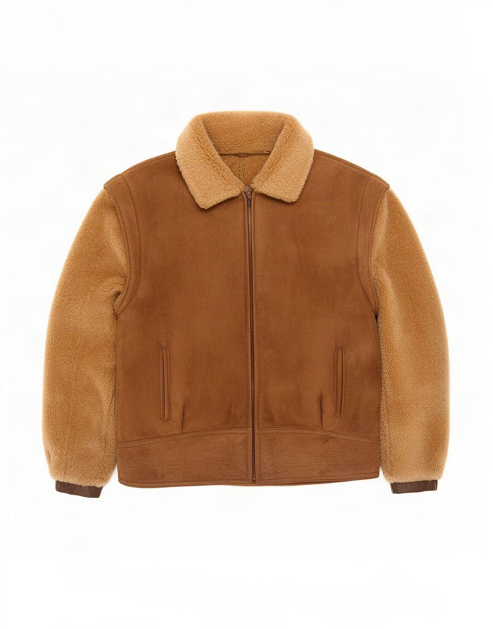 Jaqueta bomber masculina vintage de camurça UK 40 grande bloco colorido bege