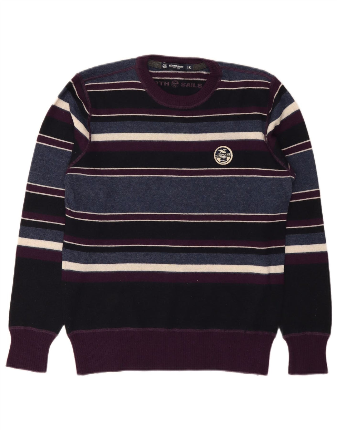 Suéter masculino North Sails com gola redonda, pequeno de lã listrada multicolorida
