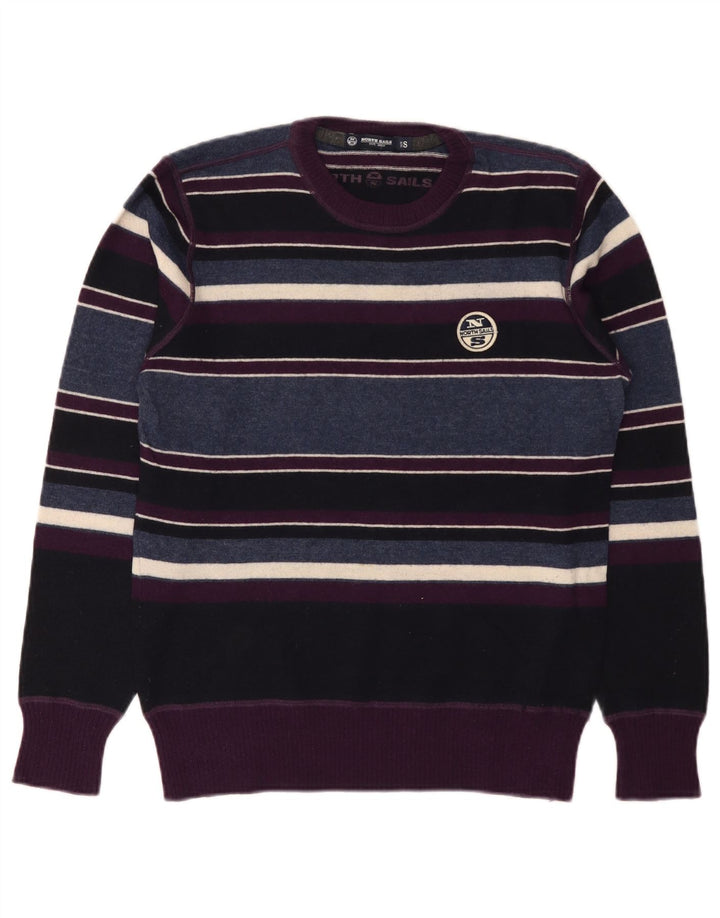 Suéter masculino North Sails com gola redonda, pequeno de lã listrada multicolorida
