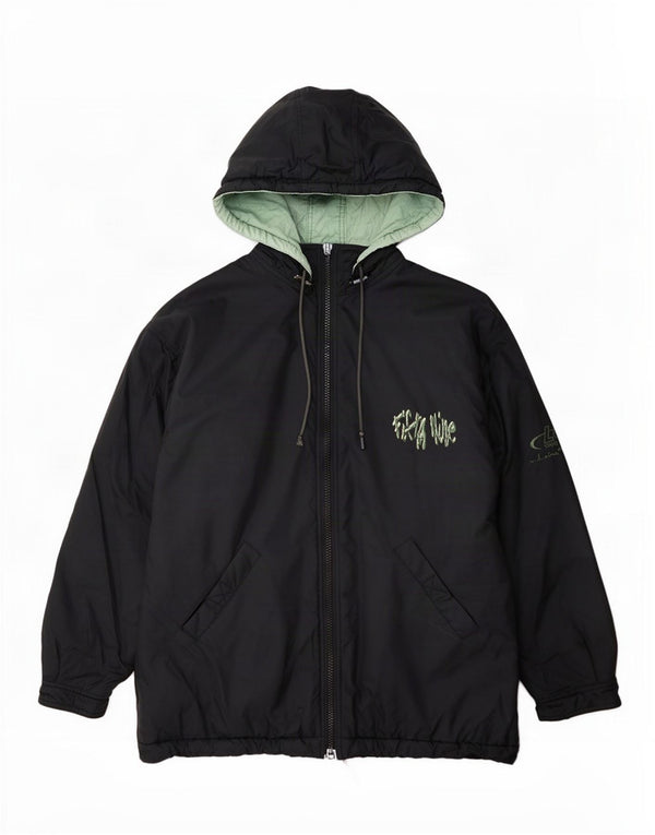 Jaqueta acolchoada com capuz gráfico masculino vintage UK 42 XL poliamida preta