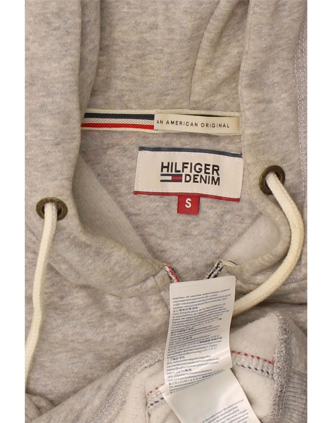 TOMMY HILFIGER Suéter masculino com capuz e zíper gráfico pequeno algodão cinza