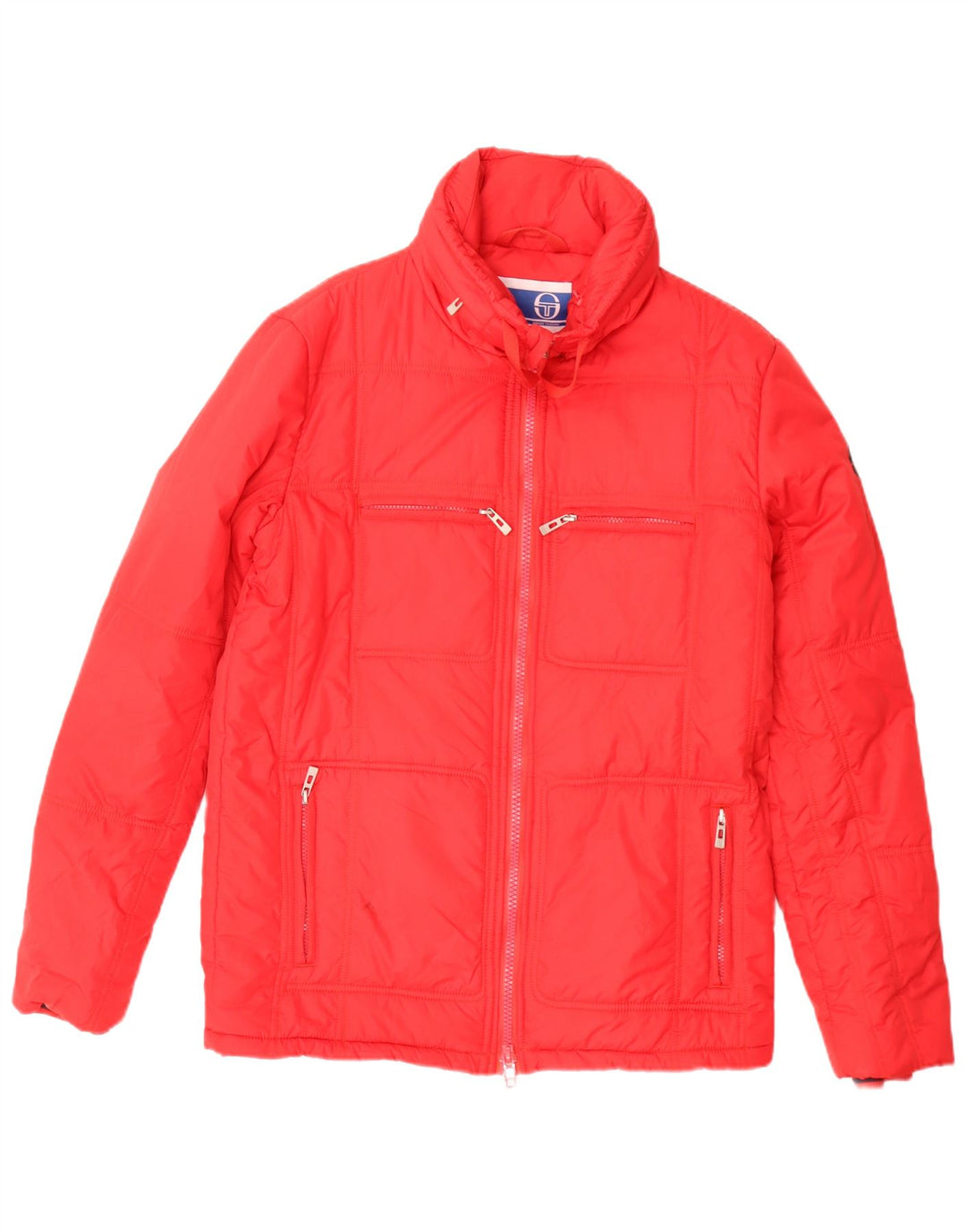 Jaqueta acolchoada com capuz masculina Sergio Tacchini Reino Unido 38 poliéster vermelho médio