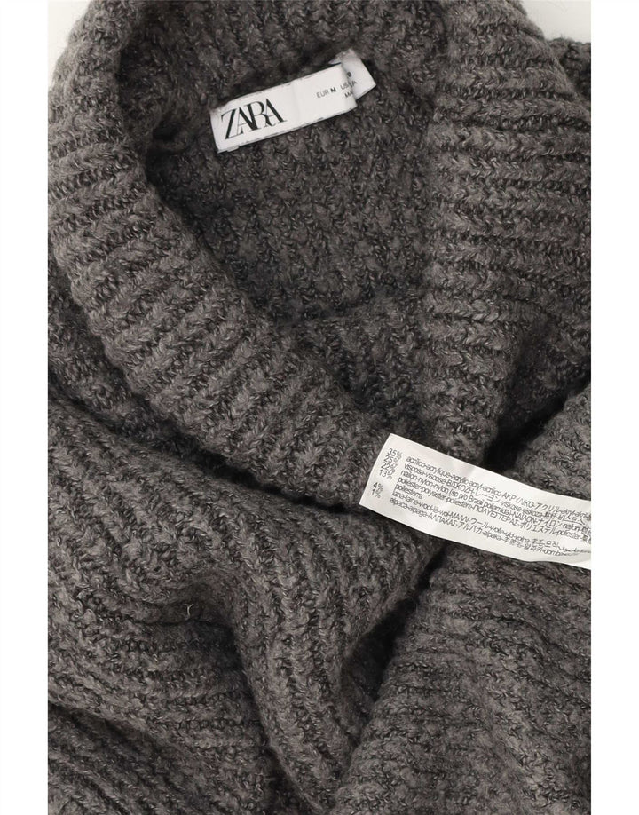 Zara Suéter feminino oversized com gola redonda Reino Unido 14 cinza médio acrílico