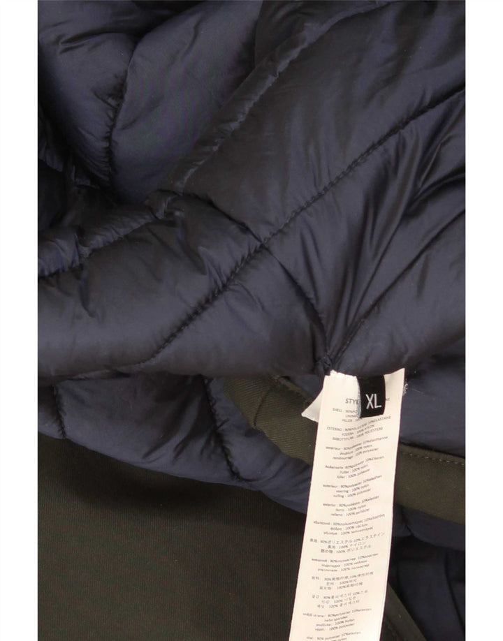 Jaqueta acolchoada com capuz masculina vintage UK 42 XL poliéster verde