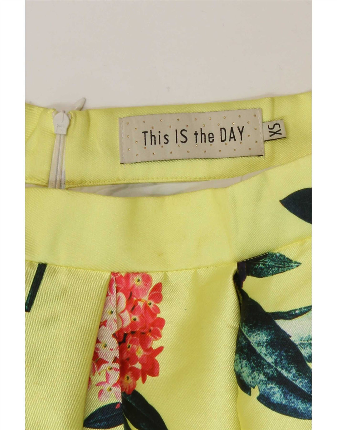 Saia bolha feminina vintage XS W26 poliéster floral amarelo