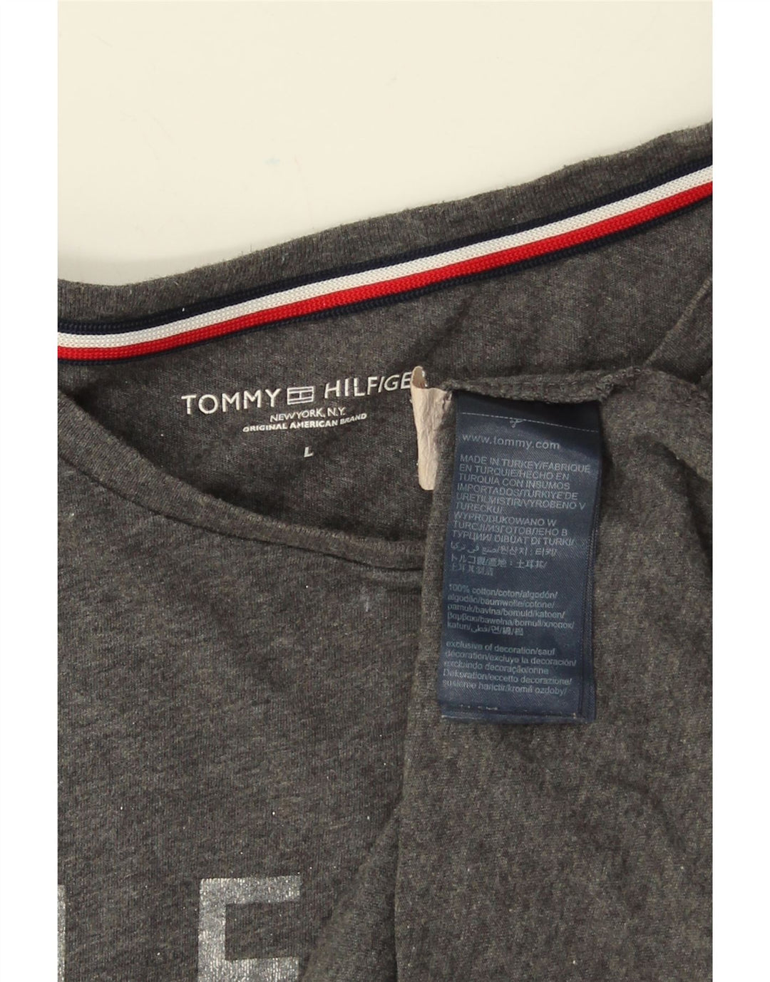 Tommy Hilfiger Camiseta masculina gráfica grande algodão cinza