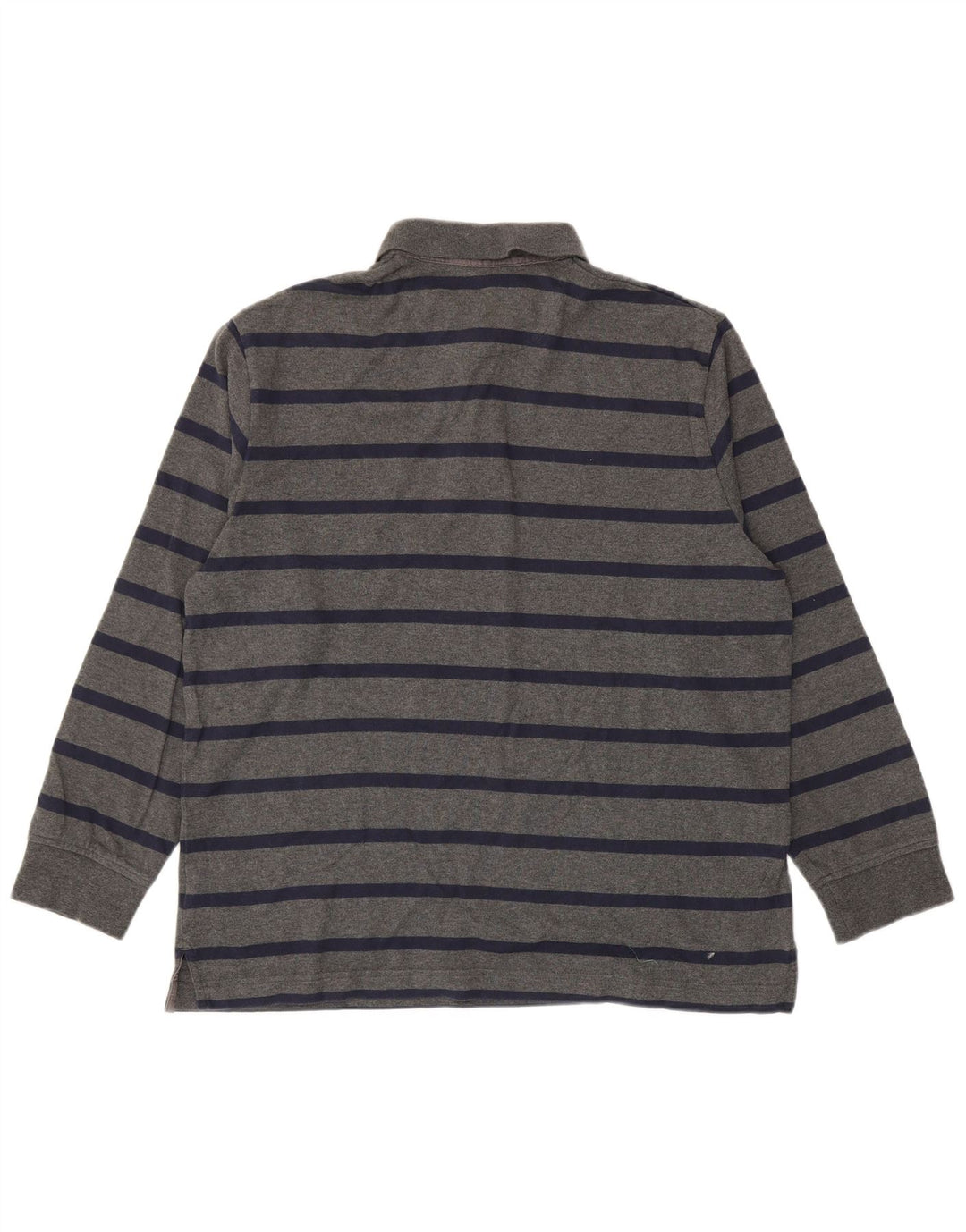 Camisa polo masculina de manga comprida Marks & Spencer grande algodão listrado cinza