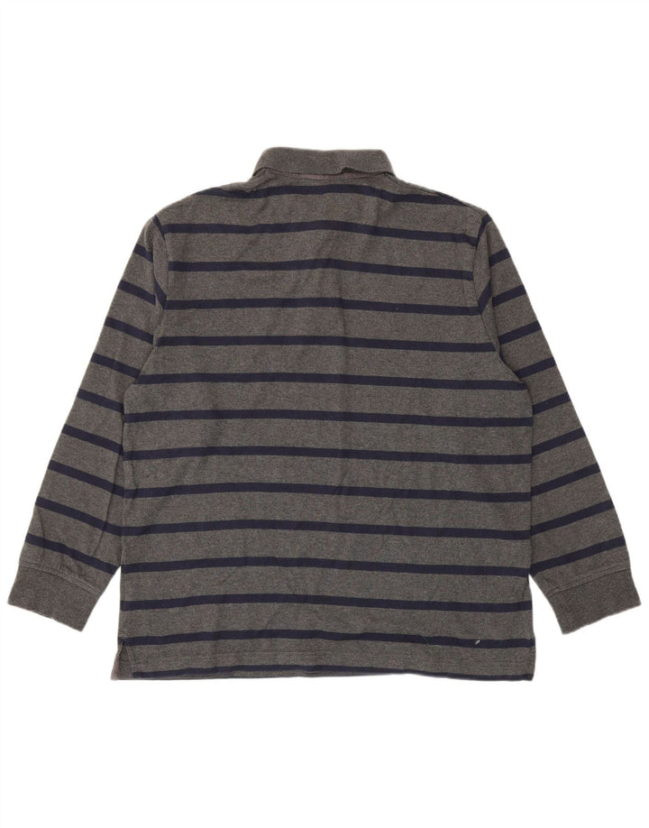 Camisa polo masculina de manga comprida Marks & Spencer grande algodão listrado cinza