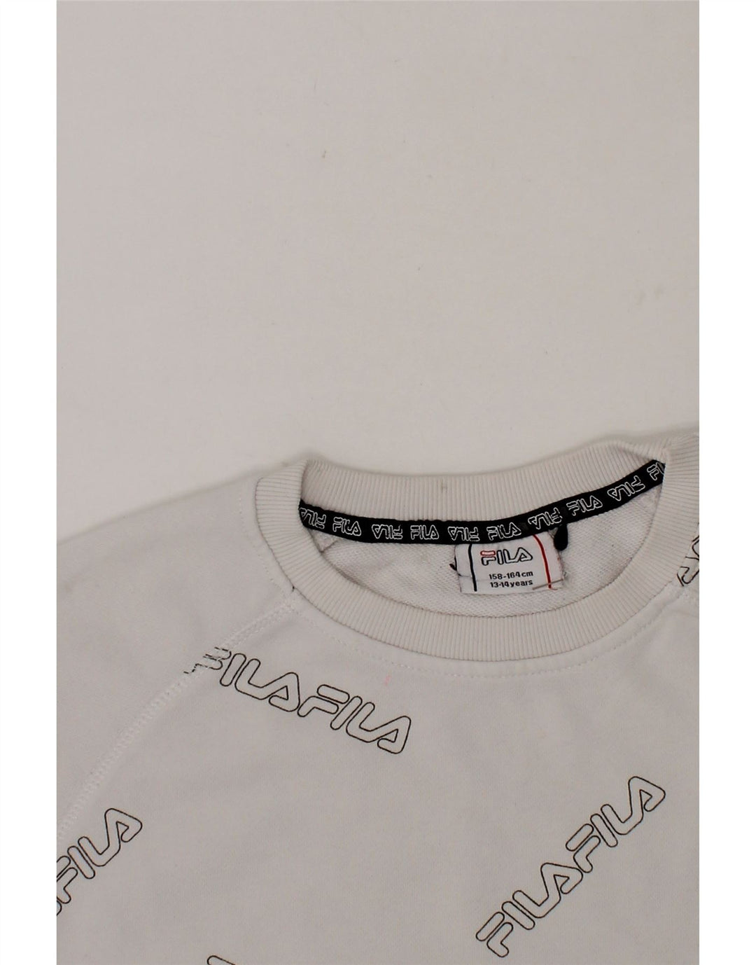 FILA Girls Crop Graphic Sweatshirt Jumper 13-14 Years  White Cotton Vintage Fila and Second-Hand Fila from Messina Hembry 