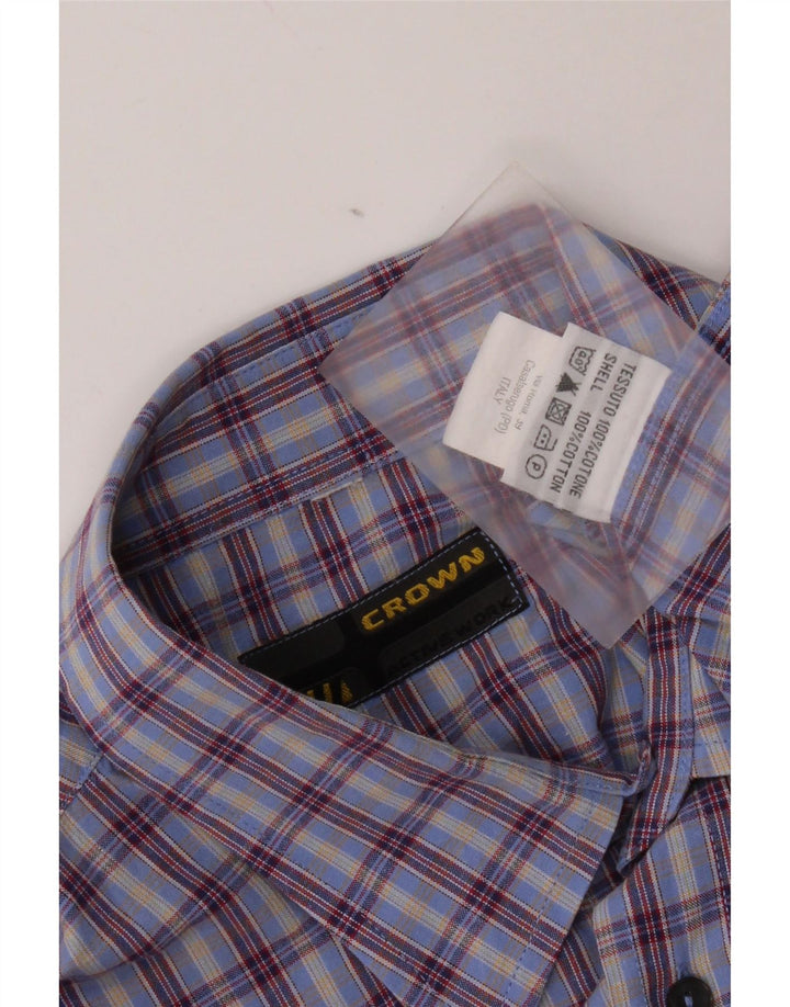 Camisa masculina de manga curta Crown grande algodão xadrez azul