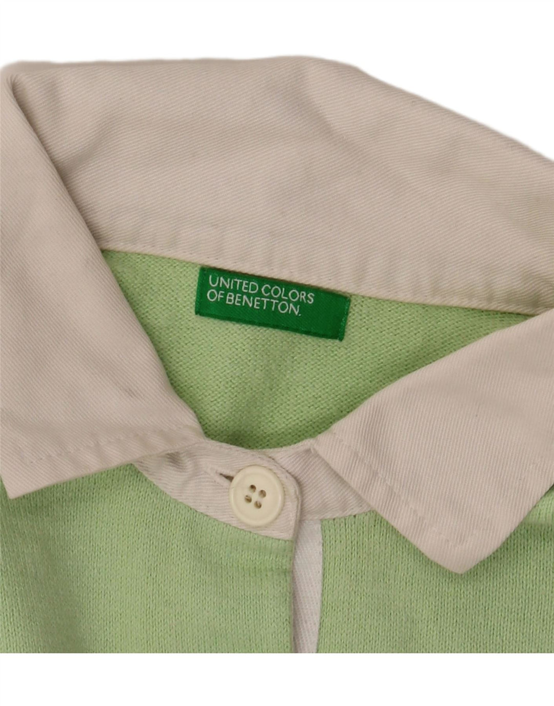 Camisa polo feminina BENETTON Reino Unido 16 grande algodão colorblock verde