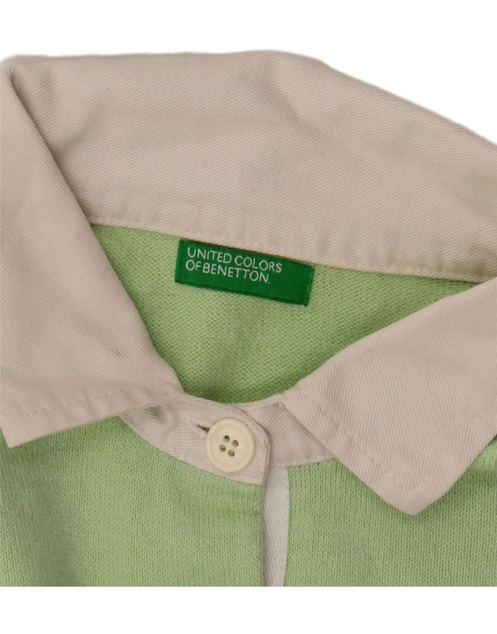 Camisa polo feminina BENETTON Reino Unido 16 grande algodão colorblock verde