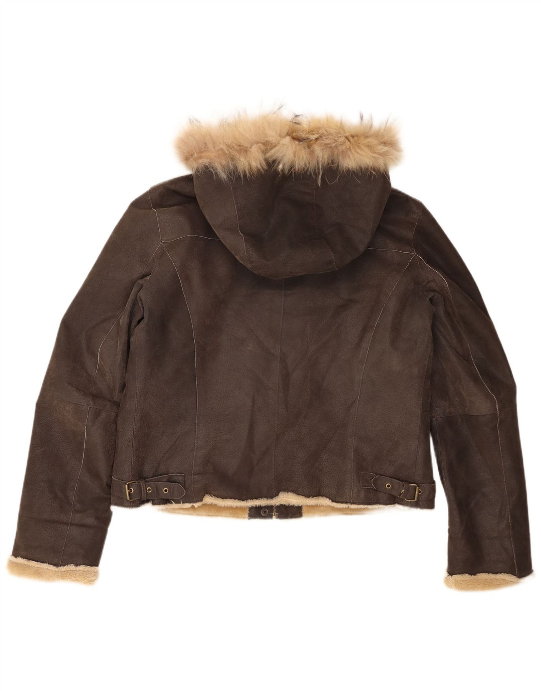 Jaqueta feminina de shearling com capuz Bata and More IT 46 grande couro marrom
