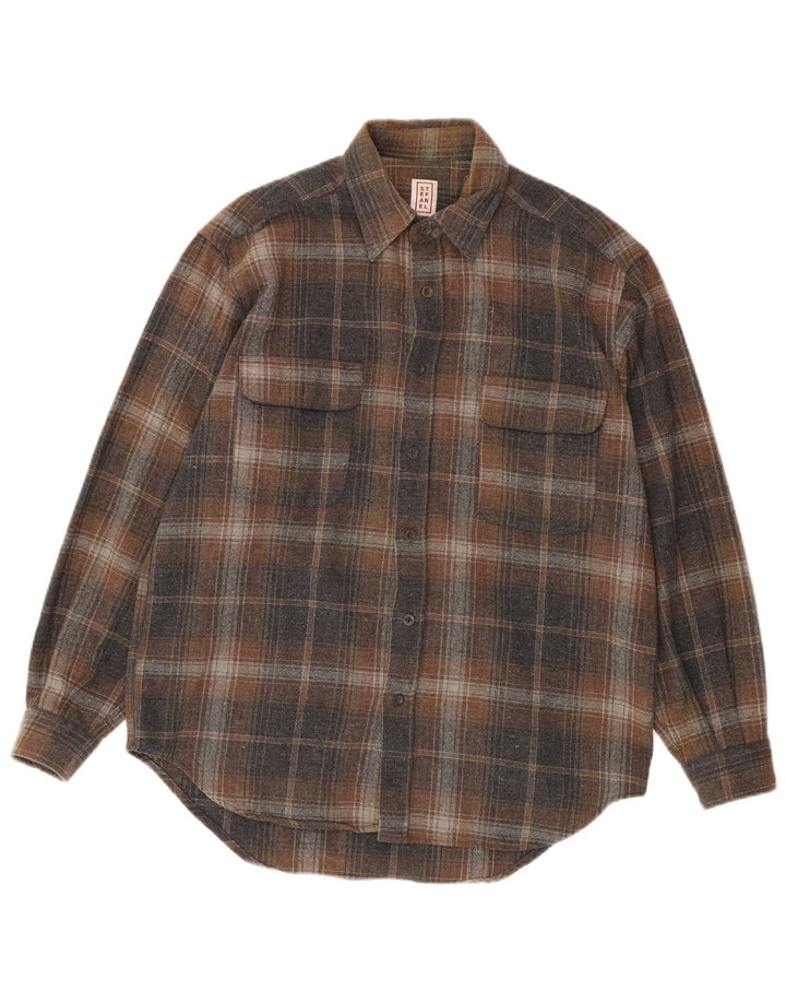 Camisa masculina de flanela Stefanel xadrez marrom médio
