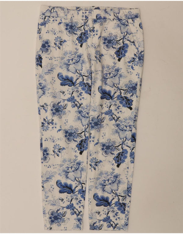 Calça chino reta feminina Zara EU 36 XS W26 L27 algodão floral branco
